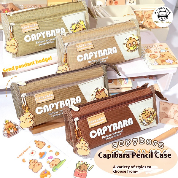 Capybara Large Capacity Canvas Pencil Box | Double-Deck Storage | Korean Style