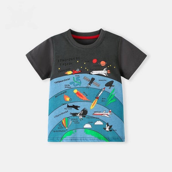 Boys Space Adventure Cotton T-Shirt | Soft Crew Neck Short Sleeve Kids Tee for Ages 2–8
