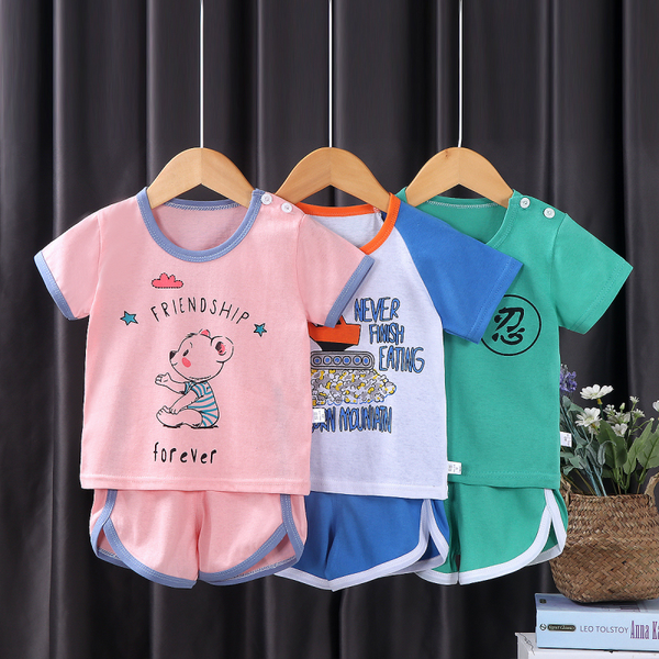 Adorable Children's Short-Sleeved Suit | Korean Cotton Outfit with Cute Prints | Friendship & Fun Summer Clothing Set