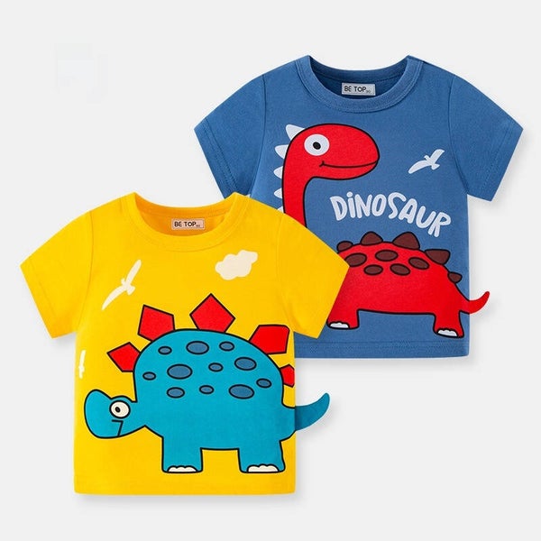 Kids Dinosaur Cartoon Cotton T-Shirt | Short Sleeve Summer Top for Boys & Girls | Soft Breathable Casual Tee