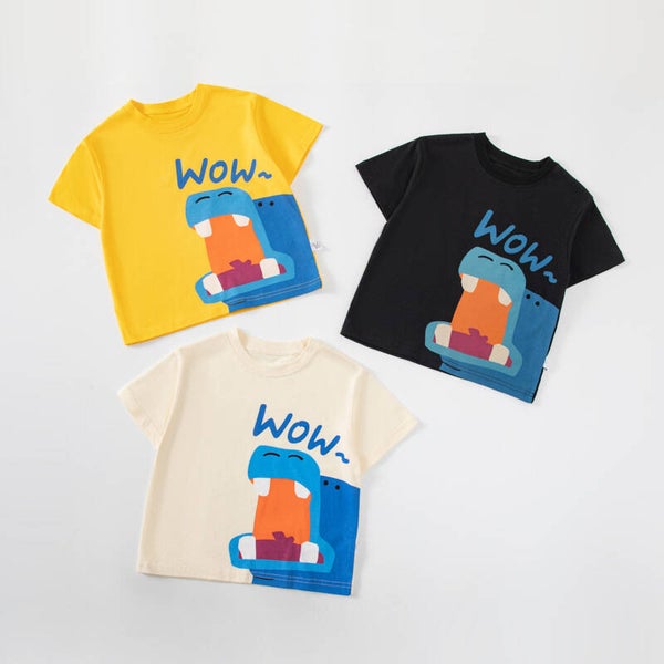 Kids Cartoon Dinosaur Cotton T-Shirt | Korean Style Short Sleeve Summer Tee for Boys & Girls