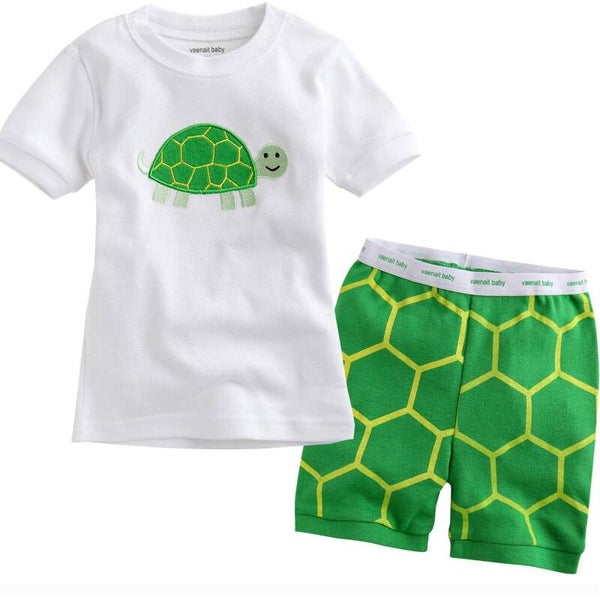 Cute Green Turtle Pajamas for Kids| Short Sleeve Cotton Nightwear Set