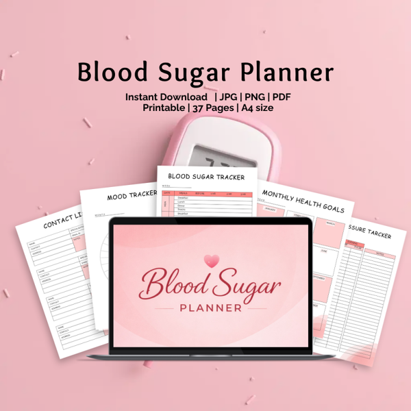 Blood Sugar Planner Printable | 37-Page A4 Health & Glucose Tracking Journal | Instant Download PDF