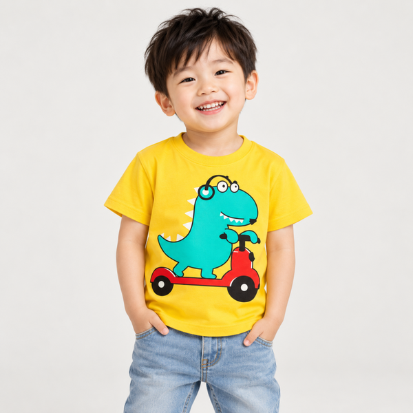 Kids’ Yellow Dinosaur T-Shirt with Front and Back Print