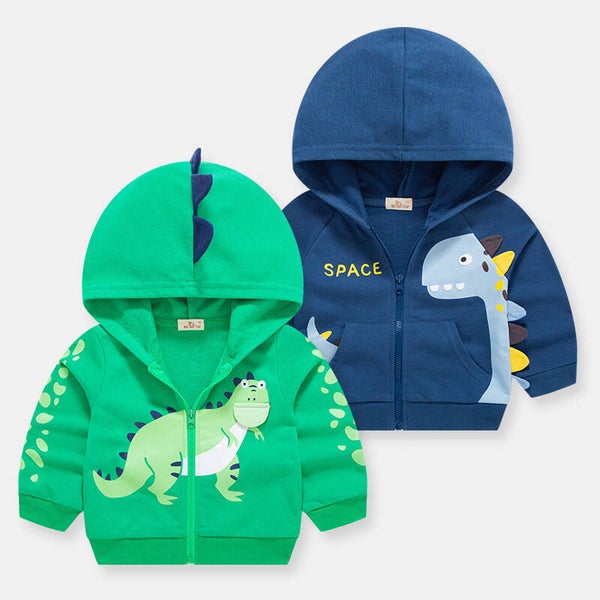 Kids Cartoon Dinosaur Hooded Zip-Up Jacket | Cotton Long Sleeve Hoodie Cardigan | Korean Style Casual Coat for Boys & Girls