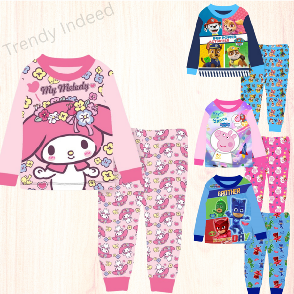 Kids' Cartoon-Inspired Pajamas | Rescue Pups (Paw), Night Heroes (PJ), (Peppa) Piggy Family, Melody Bunny Girl | Soft Lycra Cotton Sleepwear