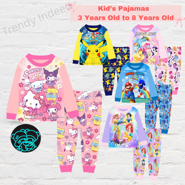 Character-Inspired Kids' Pajamas (Ages 3–8) | Mario, Pony, Princess, Pikachu, Hello Kitty, Kuromi