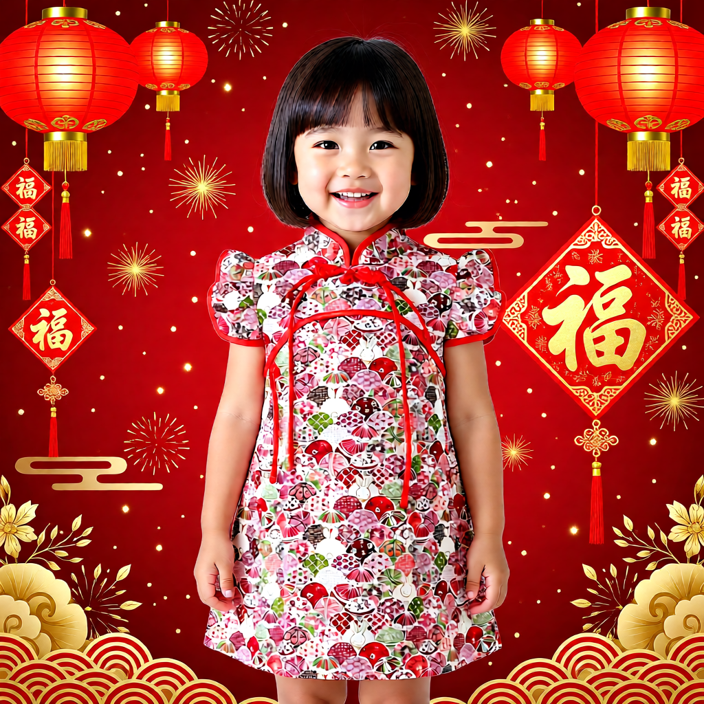 Girls Chinese-Style Floral Dress | Red Traditional Outfit for Chinese New Year & Children’s Day