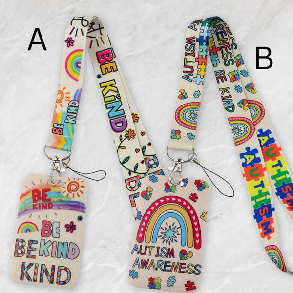 Be Kind & Autism Awareness Lanyard with Card Holder | 45cm Strong Polyester Strap