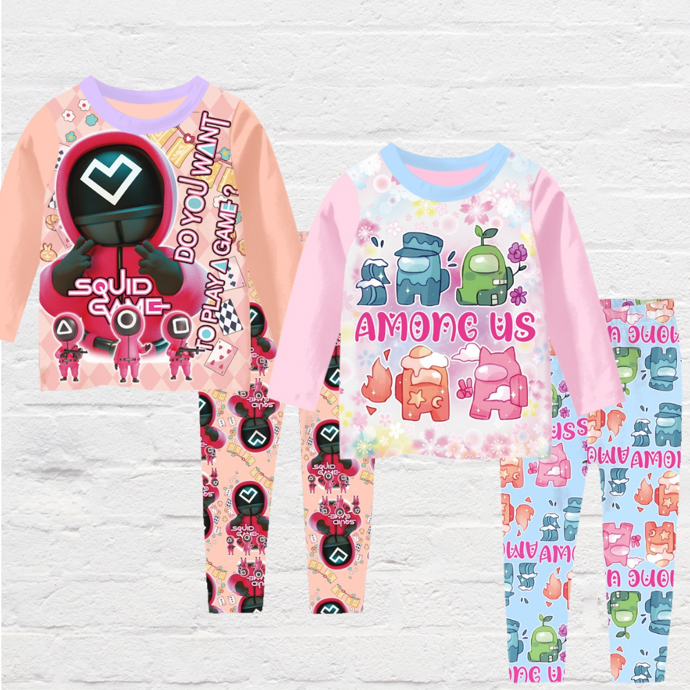 Cartoon Game-Inspired Kids' Pajamas Set | Comfy Sleepwear | Ages 8–12 | B-1724 & B-1737