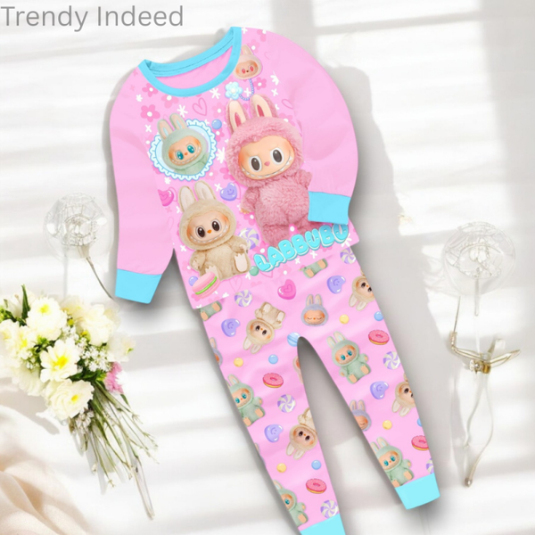 Glow-in-the-Dark Labubu-Inspired Kids Pajama Set | Soft Cotton Long Sleeve Sleepwear for Toddlers & Children