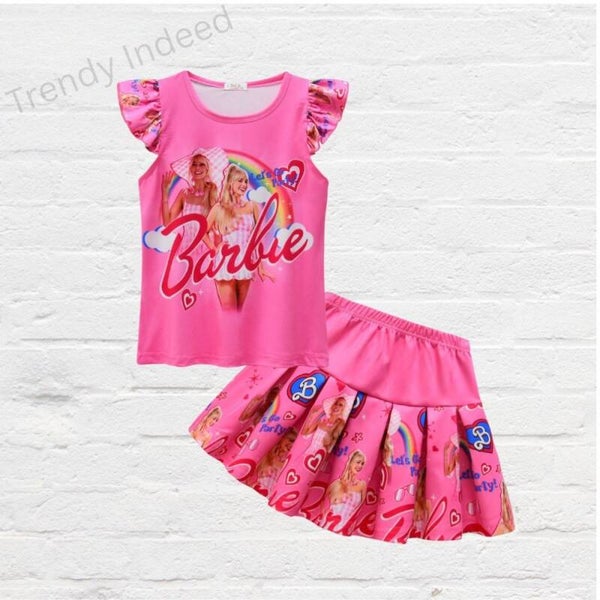 Barbie-Inspired Girls' Top & Skirt Set | Casual 2-Piece Outfit (Ages 3–8)