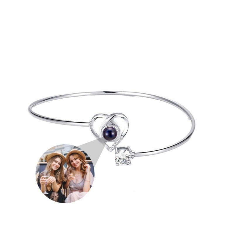 Personalised Heart Photo Projection Bangle Bracelet | Custom Memory Gift – BC1HRTPB5