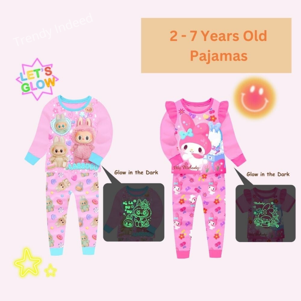 Glow-in-the-Dark Cartoon-Inspired Pajamas Set for Kids (Labubu & My Melody) – 2 to 7 Years