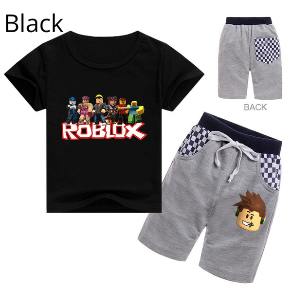 Kids’ Roblox-Inspired Two-Piece Set – Fun Cartoon Print Top & Shorts