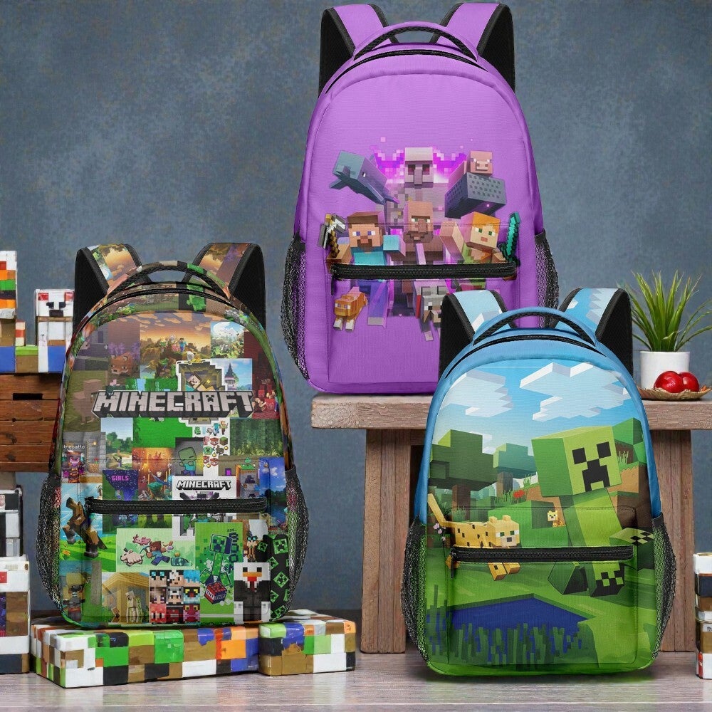 Minecraft-Inspired Large-Capacity School Backpack for Primary & Secondary Students | 3D Pixel Design