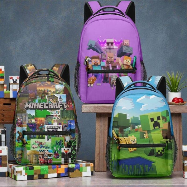 Minecraft-Inspired Large-Capacity School Backpack for Primary & Secondary Students | 3D Pixel Design