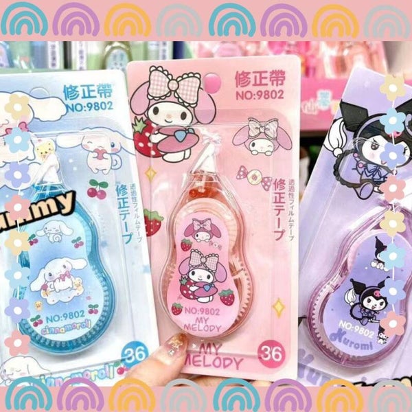 Cute Correction Tape for Kids | Inspired by Kuromi, My Melody & Cinnamoroll | Fun School Stationery