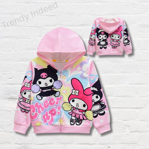 Stay Stylish and Practical with the Kuromi Styled  Hooded Jacket featuring Side Pockets!