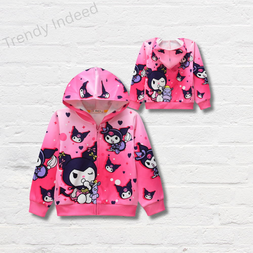 Kuromi-Inspired Hooded Jacket for Kids (Ages 4–9) | Cozy Zip-Up Coat for Girls