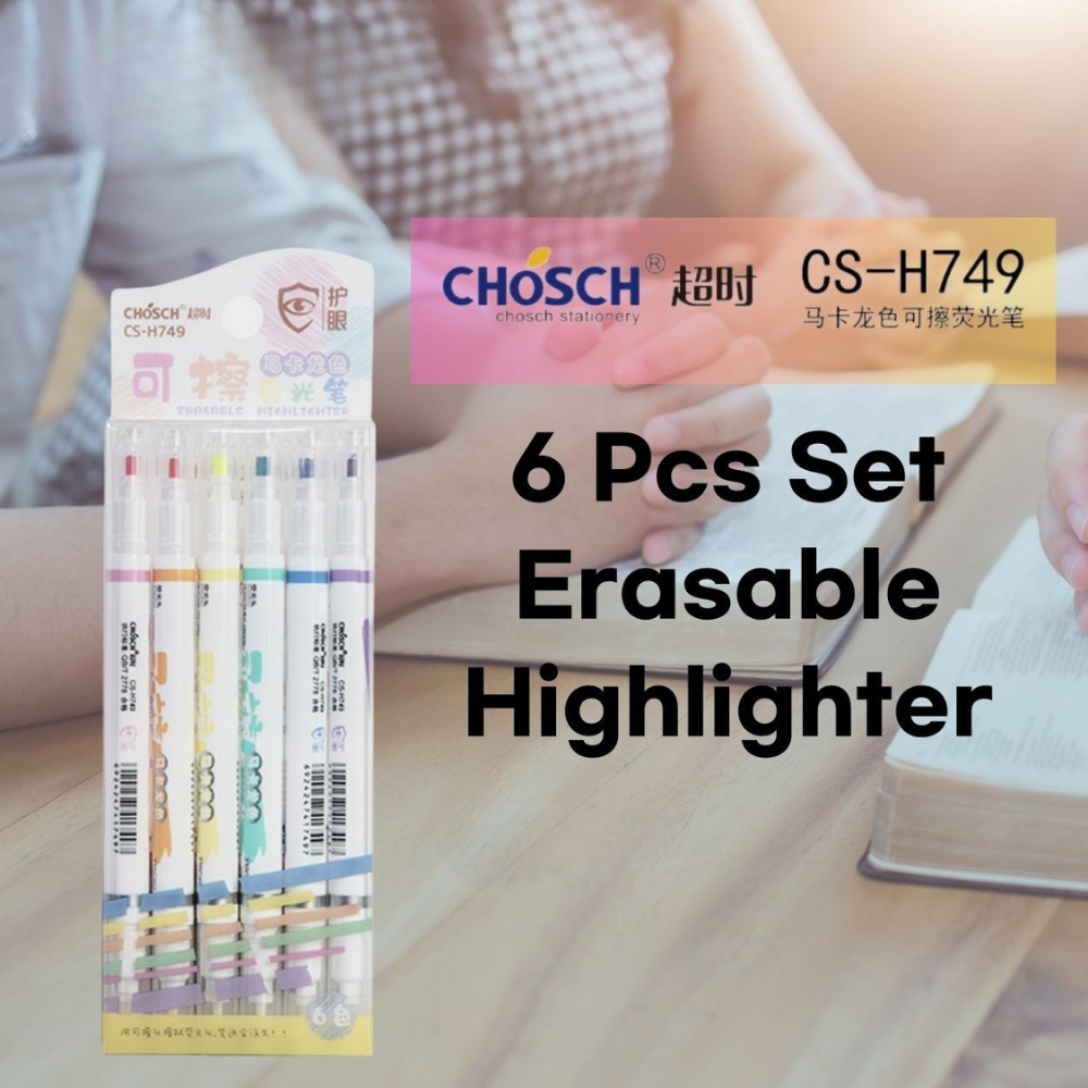 Chosch Double-Head Erasable Highlighter Pen - 6-Color Eye Protection Highlighter for Students