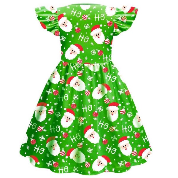 Christmas A-Line Dress for Girls with Flutter Sleeves | Holiday Outfit