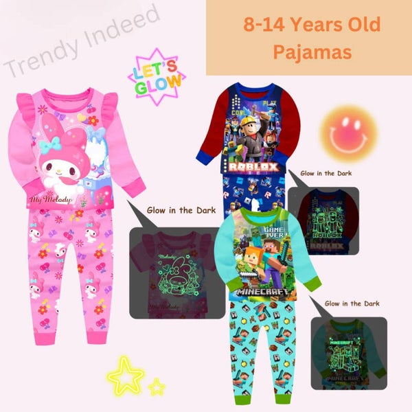 Glow-in-the-Dark Pajamas for Kids 8-14Y | Pixel (Roblox), Minecraft Game & My Melody -Inspired Designs