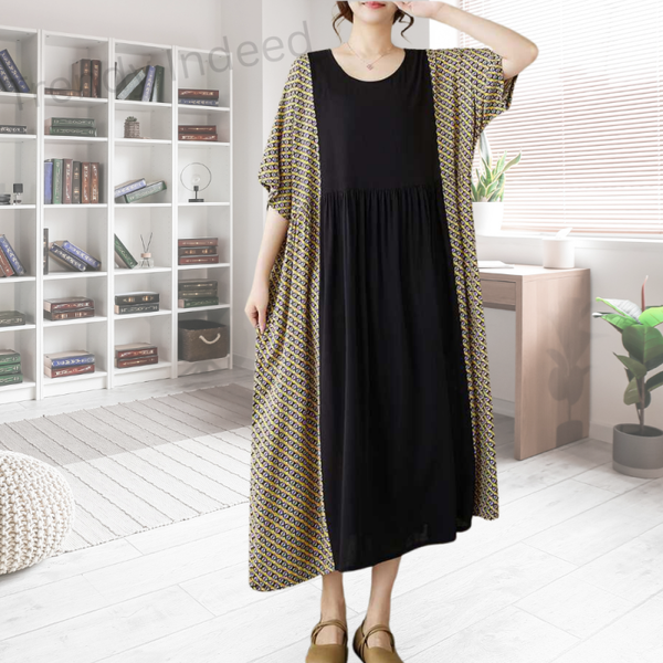 Summer New Plus Size Women's Retro Literary Round Neck Short-Sleeve Swing Dress