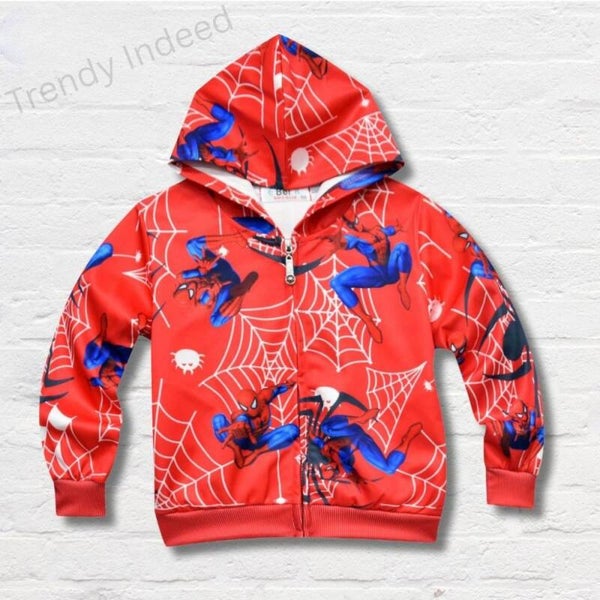 Spider Hero-Inspired Hooded Jacket for Kids | Red Casual Outerwear