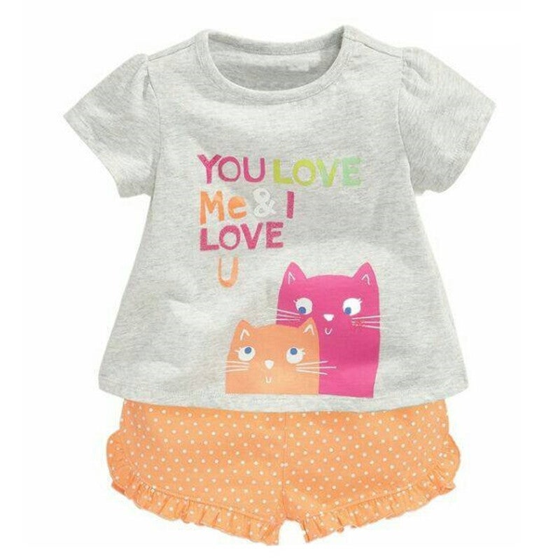 Cute Cartoon Kitten Kids Pajama Set for Girls | Pure Cotton Short Sleeve Summer Homewear Set Ages 2–7