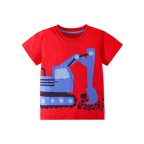 Kids Excavator Print Cotton T-Shirt for Boys | Soft Short Sleeve Construction Vehicle Tee for Ages 2–8