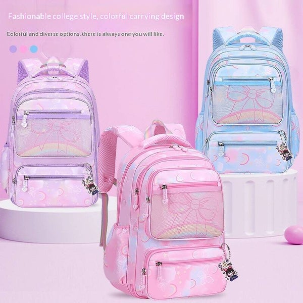 Girls Large Capacity Waterproof School Backpack | Cute Bow & Heart Lightweight Reflective Bookbag for Grades 3–4