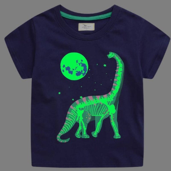 Glow-in-the-Dark Dinosaur Kids T-Shirt | Breathable Cotton Short Sleeve Cartoon Tee for Toddlers & Children