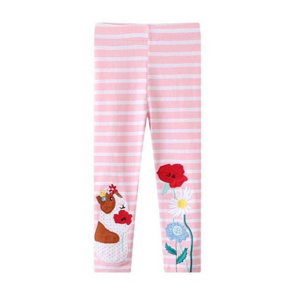 Girls Floral Striped Cotton Leggings | Soft Elastic Waist Long Pants for Toddlers & Kids