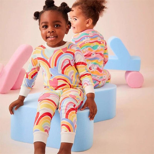 Rainbow Floral Kids Pajama Set | Soft Cotton Long Sleeve Sleepwear & Base Layer Outfit for Toddlers and Children