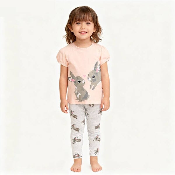 Girls Cotton T-Shirt & Leggings Set | Cute Animal Print Summer Outfit for Toddlers and Kids