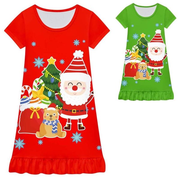Christmas Dress for Girls – Festive Santa Design, Comfortable Short Sleeve Style, Ages 3–8