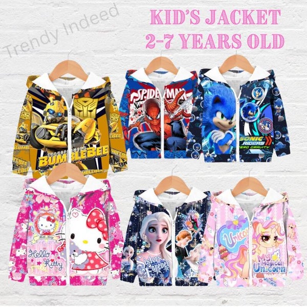 Cartoon Jackets for Kids 2–7Y | Inspired by Pony, Frozen Ice Princess, Kitty, Sonic, Spider Hero & Mech Warrior