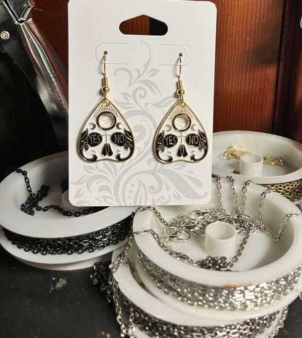 ‘YESNO’ planchette skull earrings
