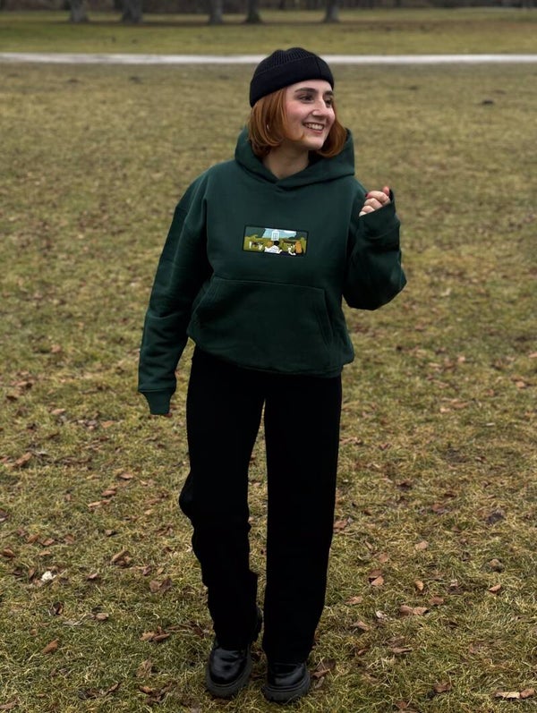 Bestickter Oversized Hoodie Grün