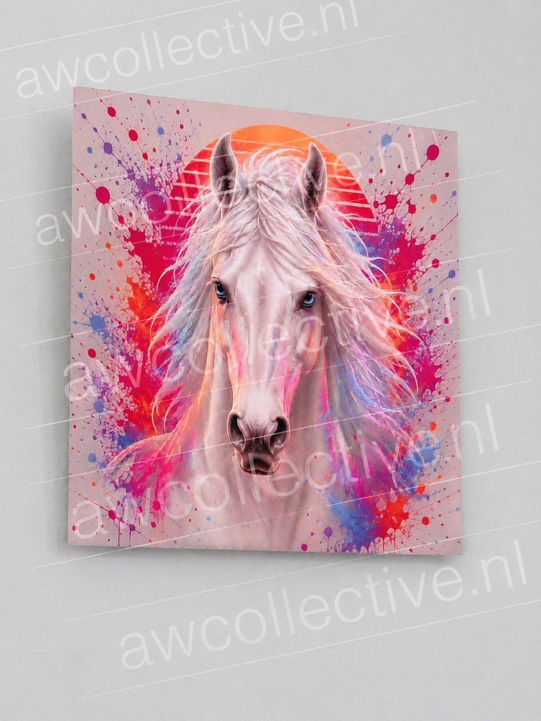 NEON WHITE HORSE - ALUMINIUM WANDPANEEL