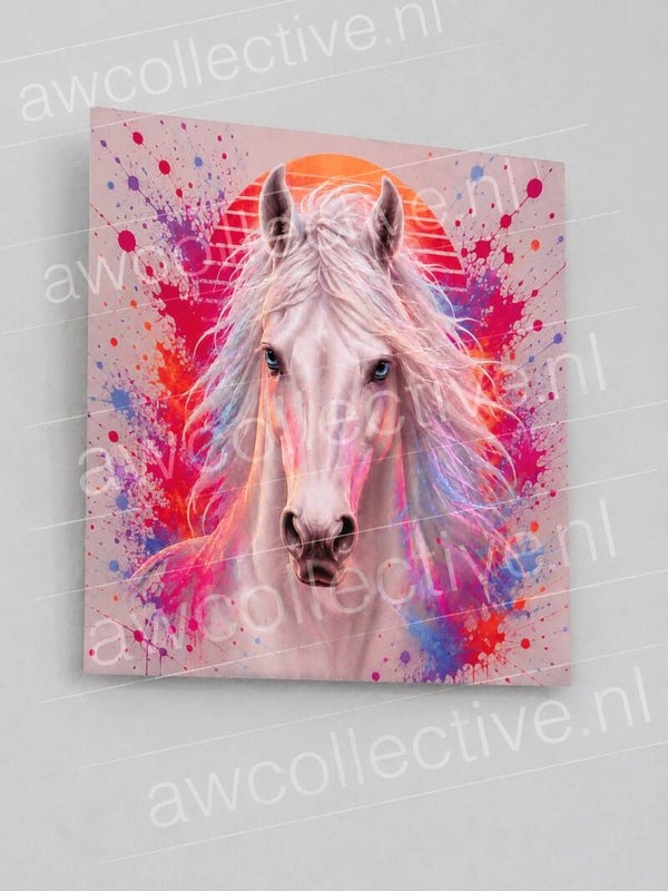 NEON WHITE HORSE - ALUMINIUM WANDPANEEL