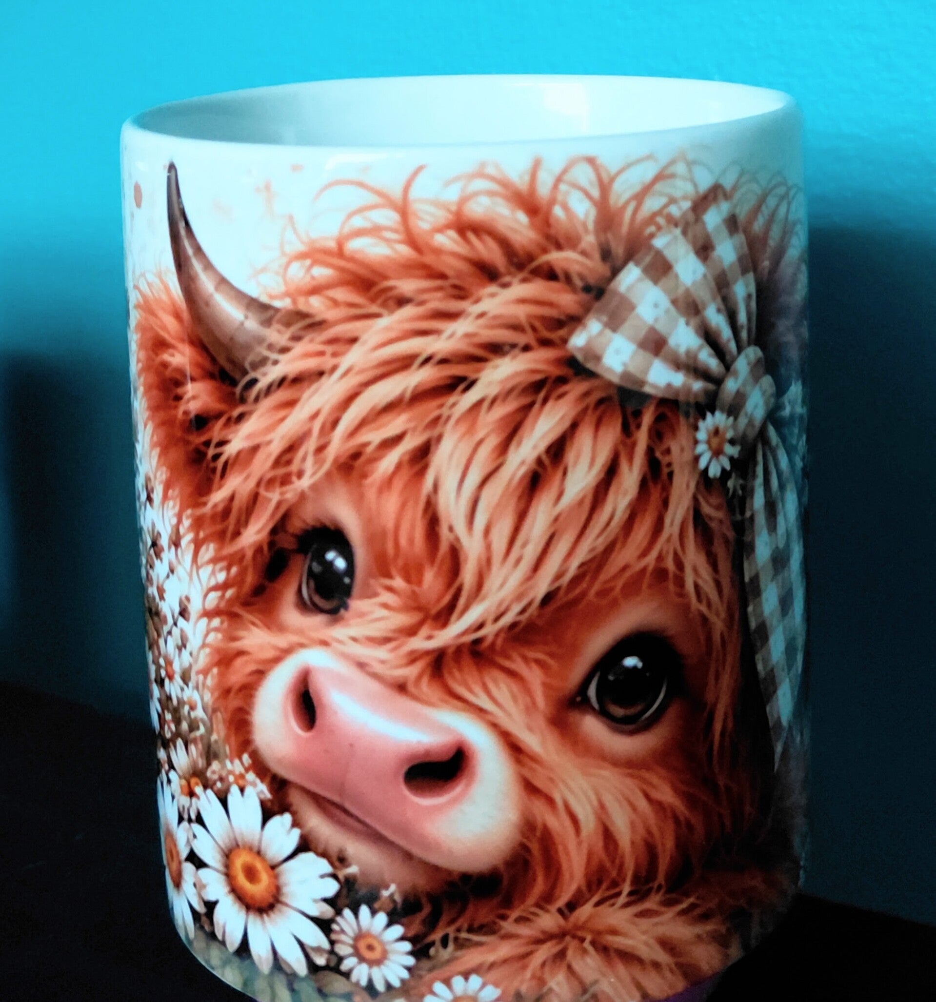 Highland cow mok. bow . Pink and Brown .