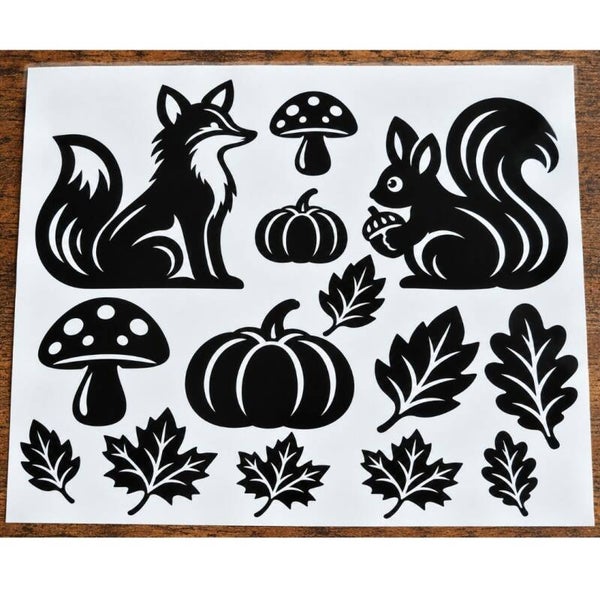 Statische herfst raamstickers - bosdieren.& herfstbladeren