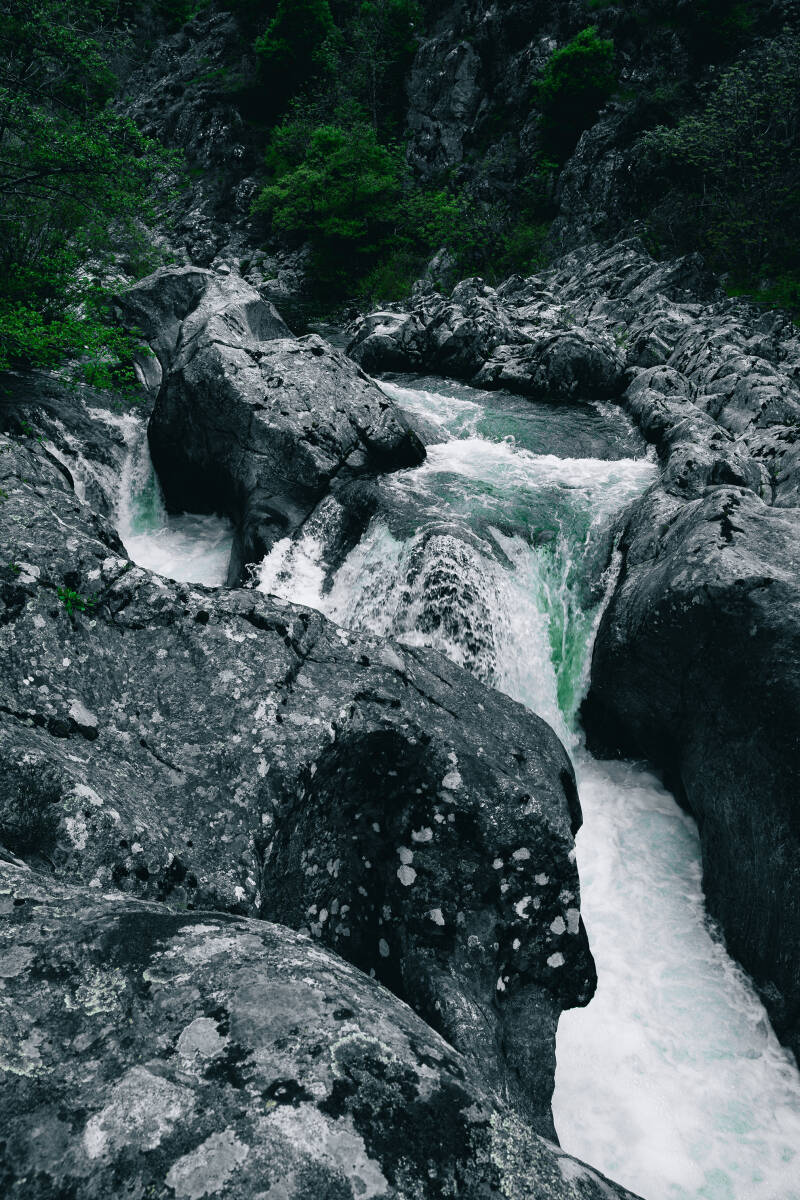 Forme rocheuse évoquant un ours remontant la Glueyre, symbole naturel au cœur de la rivière sauvage en Ardèche.