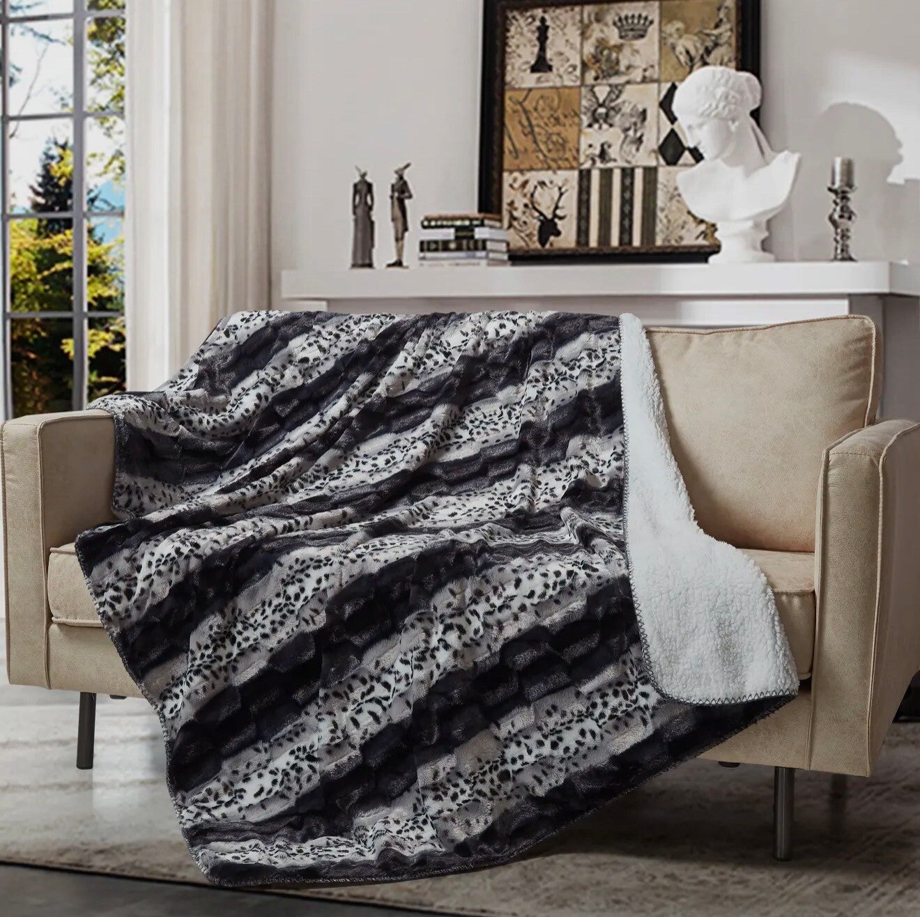 Snow Leopard Faux Fur Blanket