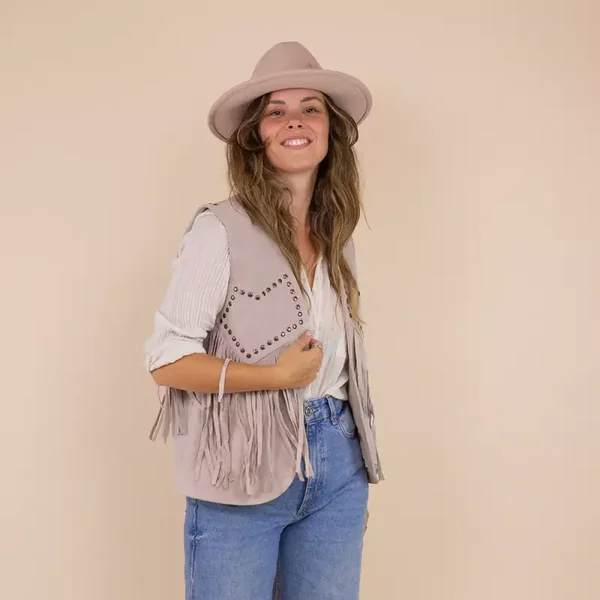 Ladies fringe gilet Eagle beige