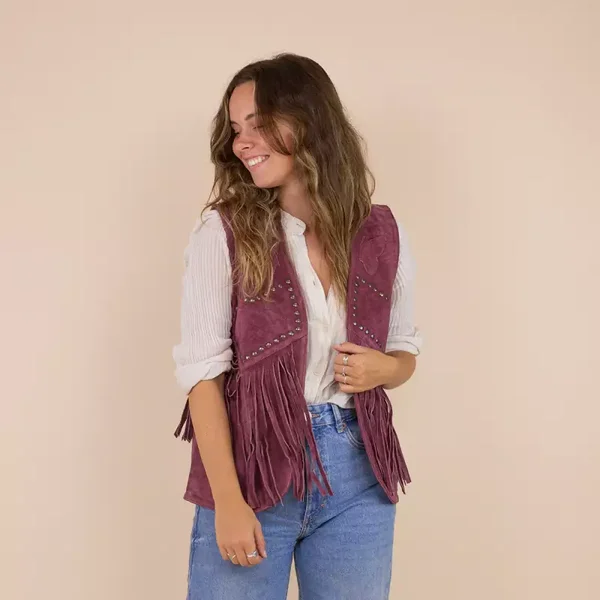 Ladies fringe gilet Kodi raspberry