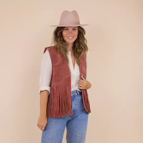 Ladies fringe gilet Taleen rust