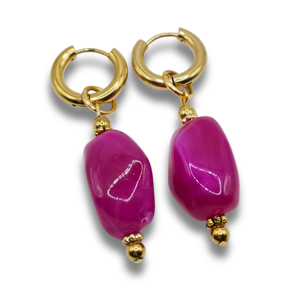 Oorbellen Acryl Kralen | Chunky Fuchsia Roze